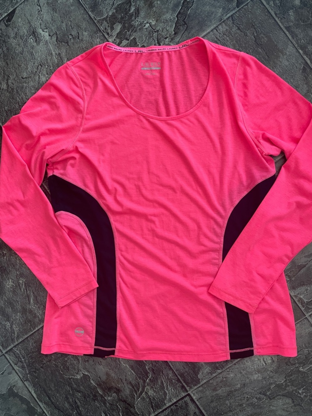 RALPH LAUREN Vibrant Pink & Black Long Sleeve Sporty Athleisure Performance Top